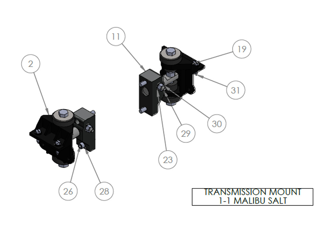 TRANSMISSION MOUNT 1-1 MALIBU SALT