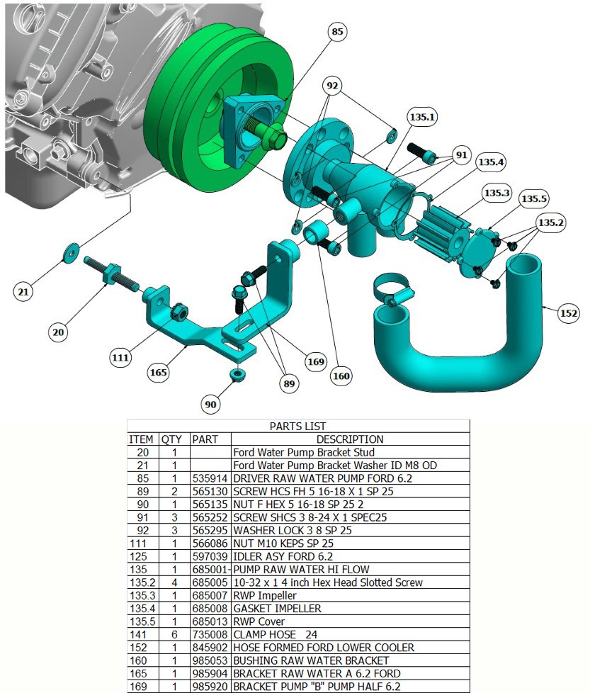 Indmar BRACKET RAW WATER A 6.2 FORD