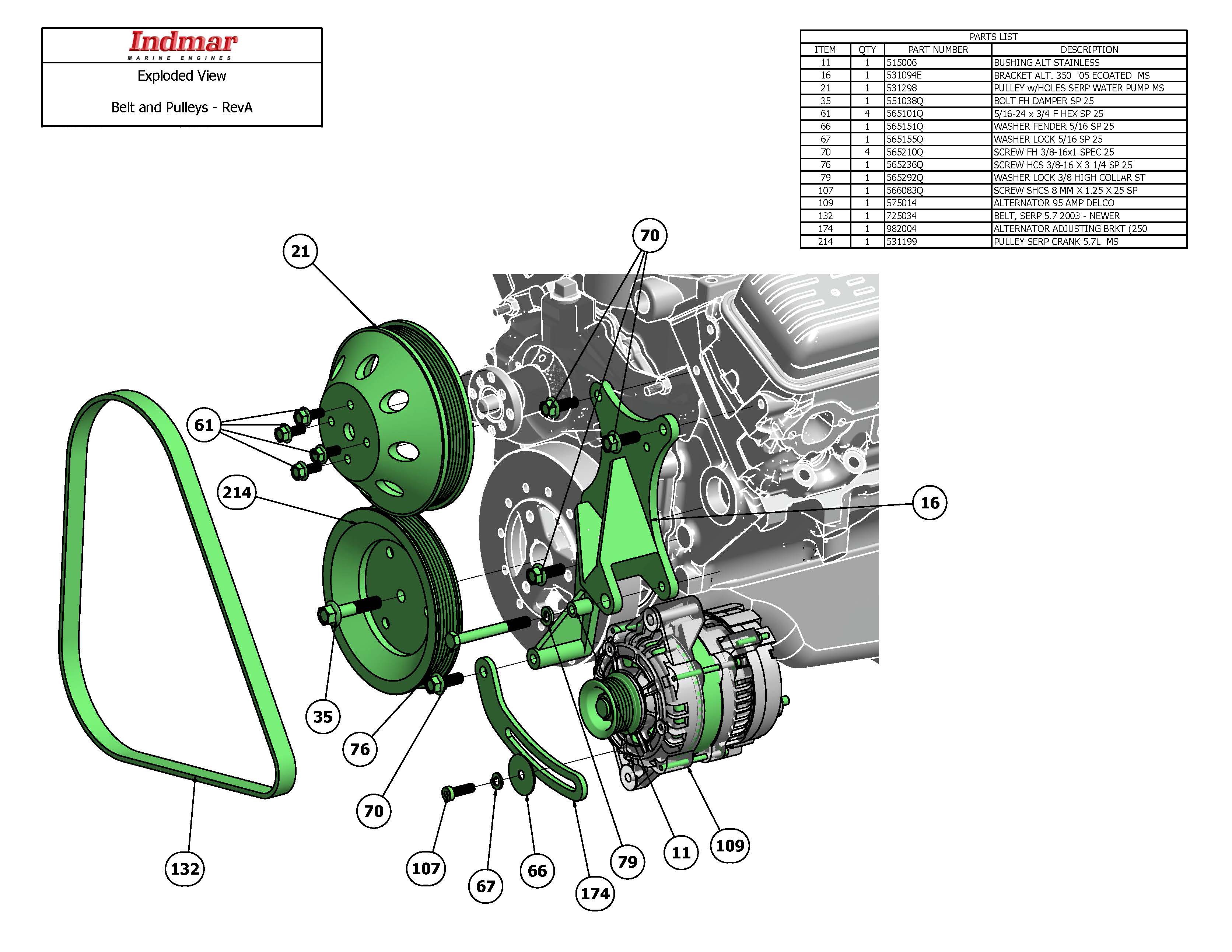 Indmar Pully wHoles Serp Water Pump MS